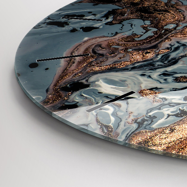 Ceas rotund de perete din sticlă Abstracția aurului din marmură