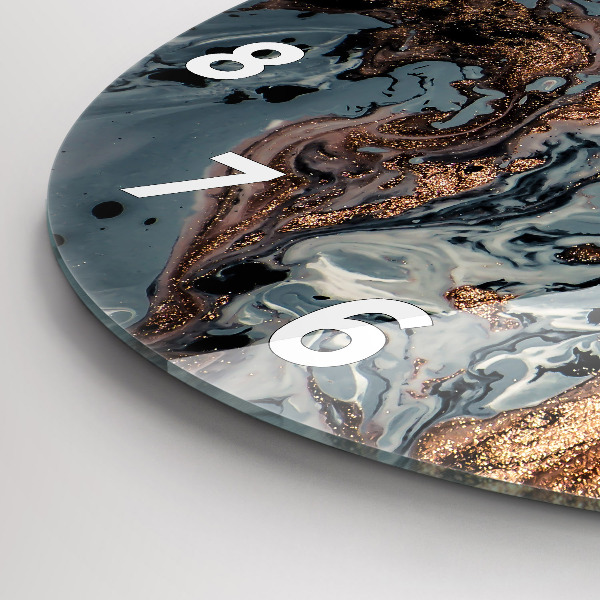 Ceas rotund de perete din sticlă Abstracția aurului din marmură