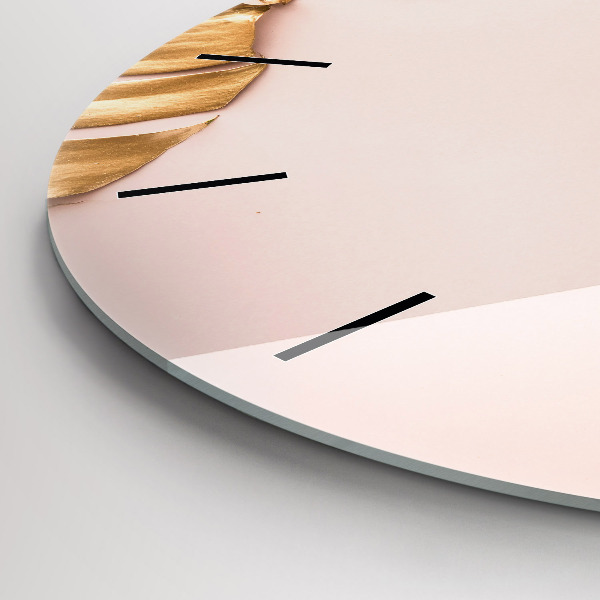 Ceas rotund de perete din sticlă Frunze tropicale aurii