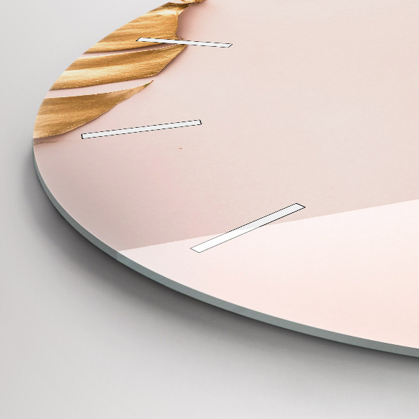 Ceas rotund de perete din sticlă Frunze tropicale aurii