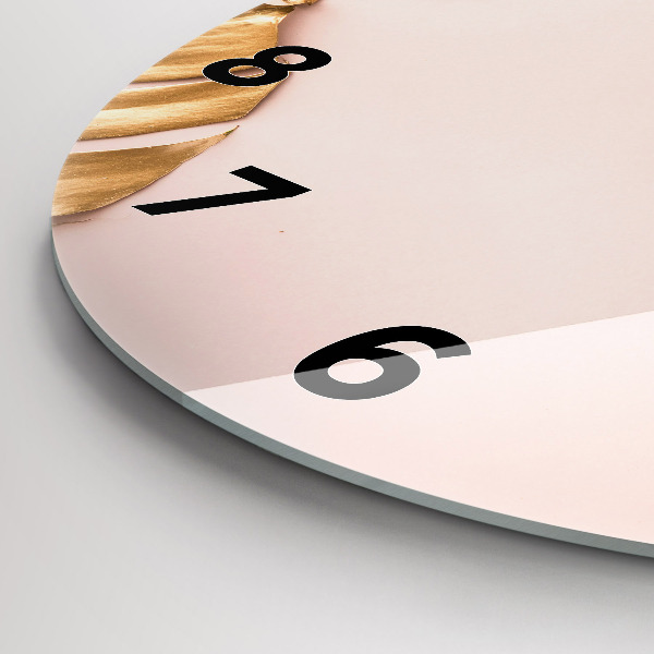 Ceas rotund de perete din sticlă Frunze tropicale aurii