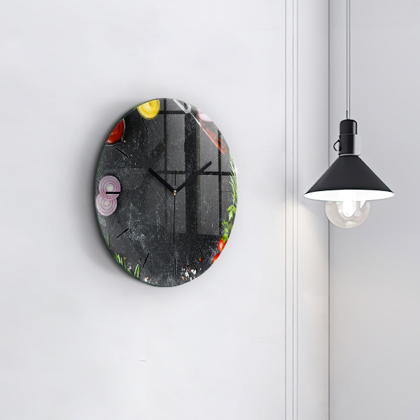 Ceas rotund de perete din sticlă Legume pe masă