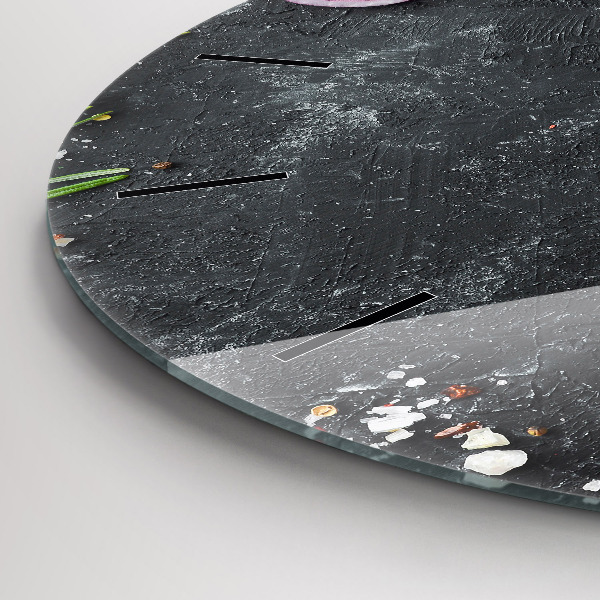 Ceas rotund de perete din sticlă Legume pe masă