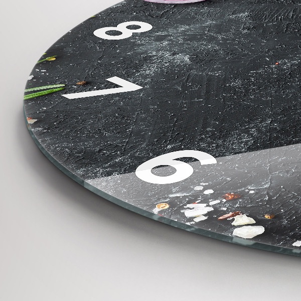 Ceas rotund de perete din sticlă Legume pe masă