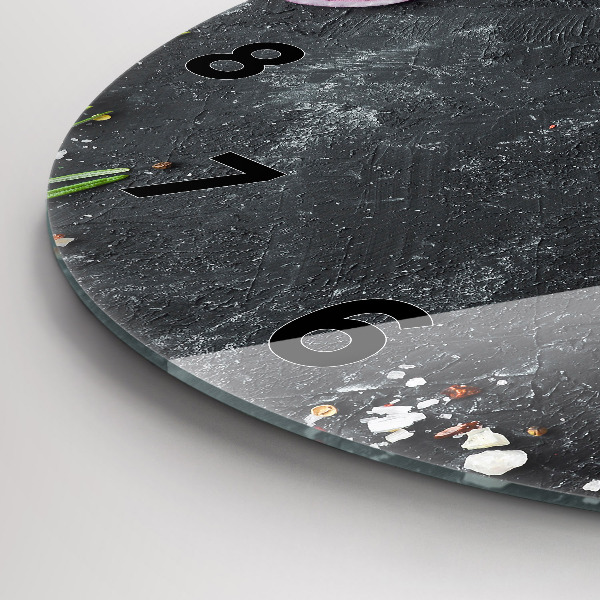 Ceas rotund de perete din sticlă Legume pe masă