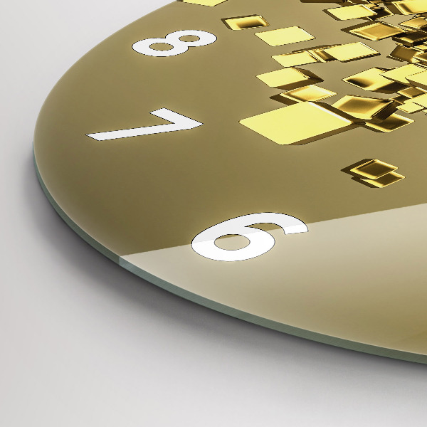 Ceas rotund de perete din sticlă Pătrate de aur