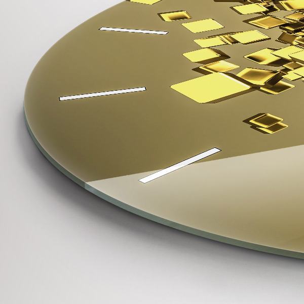 Ceas rotund de perete din sticlă Pătrate de aur