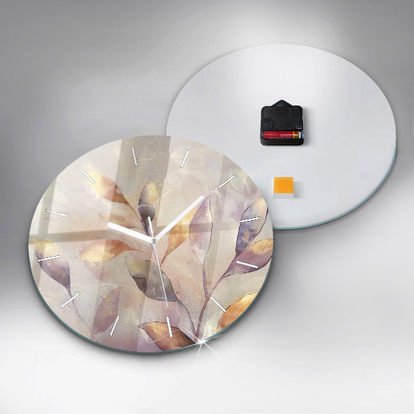 Ceas rotund de perete din sticlă Frunze boho abstracte