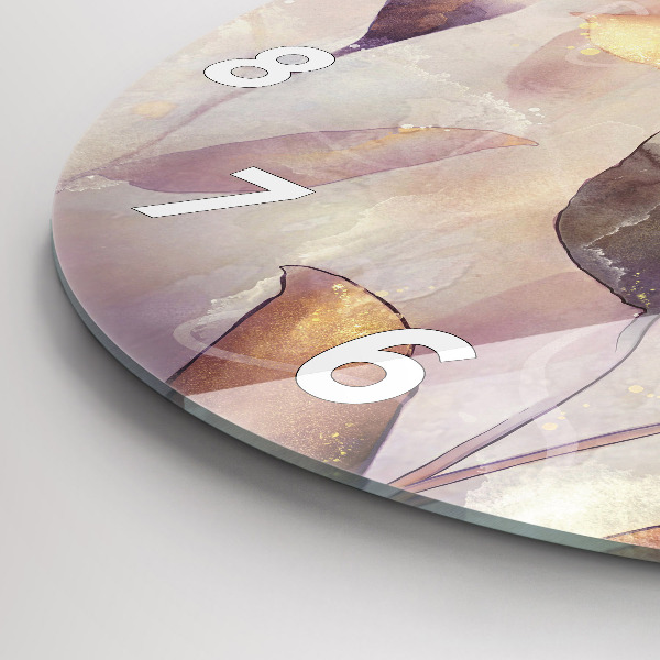 Ceas rotund de perete din sticlă Frunze boho abstracte