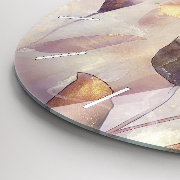 Ceas rotund de perete din sticlă Frunze boho abstracte