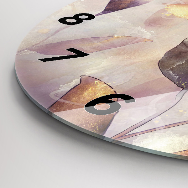 Ceas rotund de perete din sticlă Frunze boho abstracte