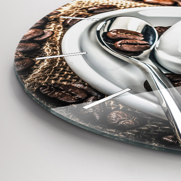 Ceas rotund de perete din sticlă ceașcă și boabe de cafea