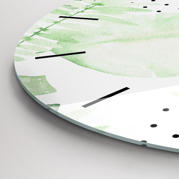 Ceas rotund de perete din sticlă Frunze verzi