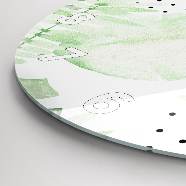 Ceas rotund de perete din sticlă Frunze verzi