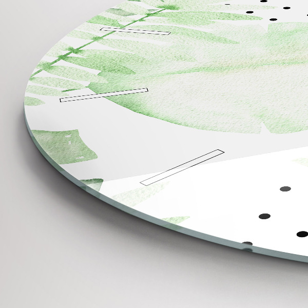 Ceas rotund de perete din sticlă Frunze verzi