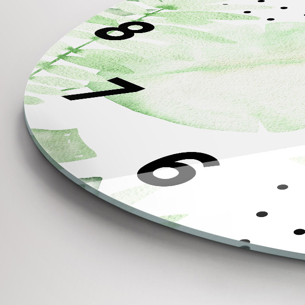 Ceas rotund de perete din sticlă Frunze verzi