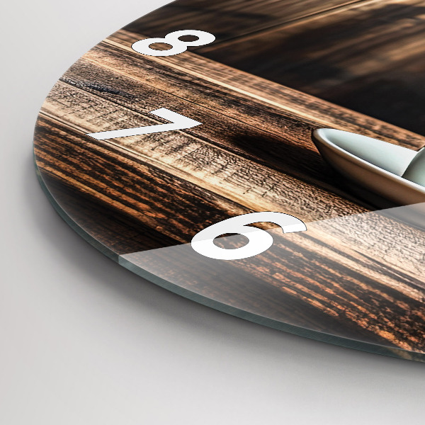 Ceas rotund de perete din sticlă O cană de cafea