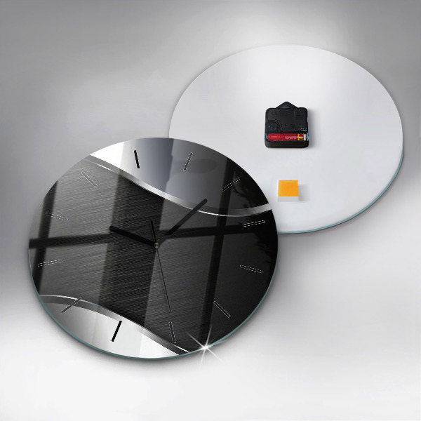 Ceas rotund de perete din sticlă Linii negre și argintii
