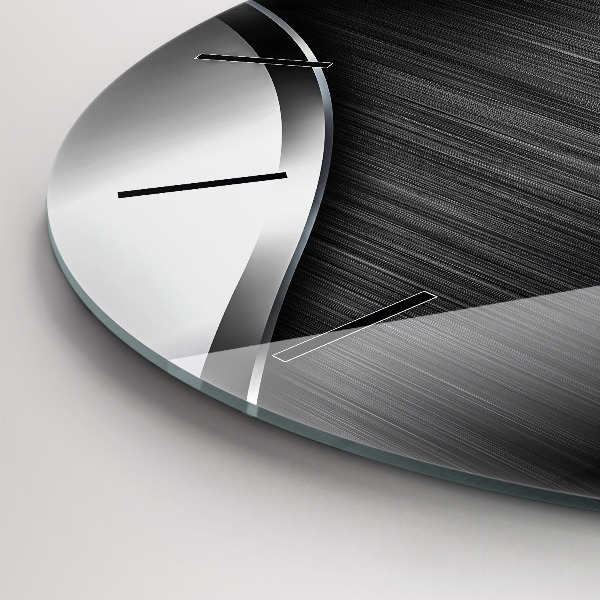 Ceas rotund de perete din sticlă Linii negre și argintii