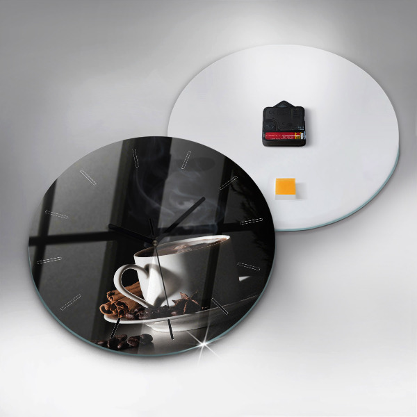 Ceas rotund de perete din sticlă O ceașcă de cafea