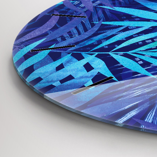 Ceas rotund de perete din sticlă Frunze albastre