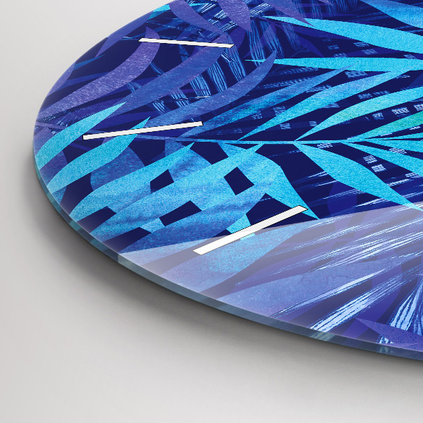 Ceas rotund de perete din sticlă Frunze albastre