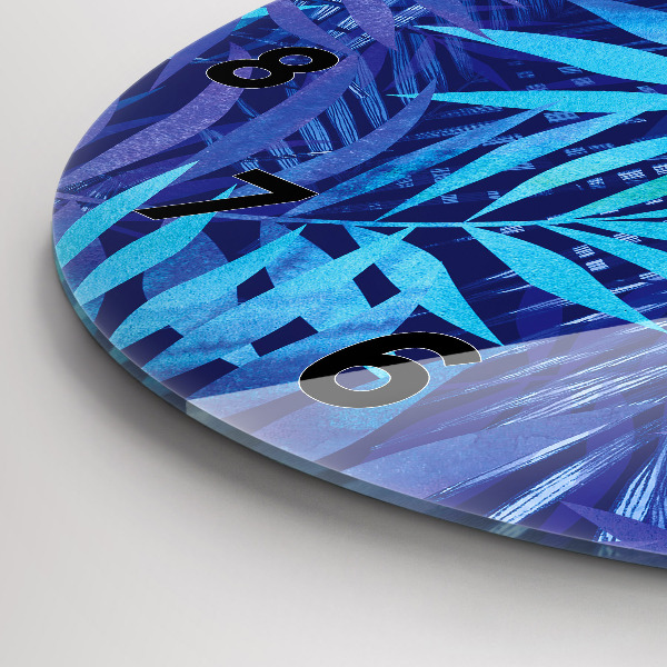 Ceas rotund de perete din sticlă Frunze albastre