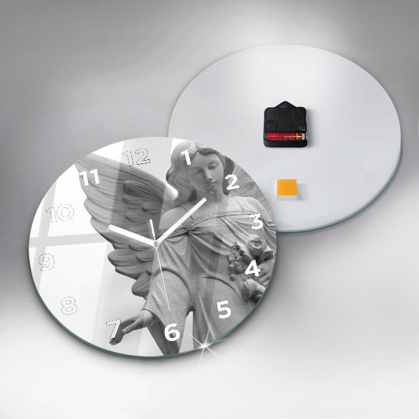 Ceas rotund de perete din sticlă Sculptură înger veche