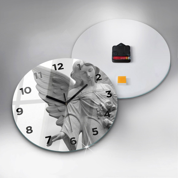 Ceas rotund de perete din sticlă Sculptură înger veche