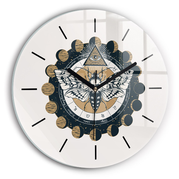 Ceas rotund de perete din sticlă Fazele lunii și ochiul