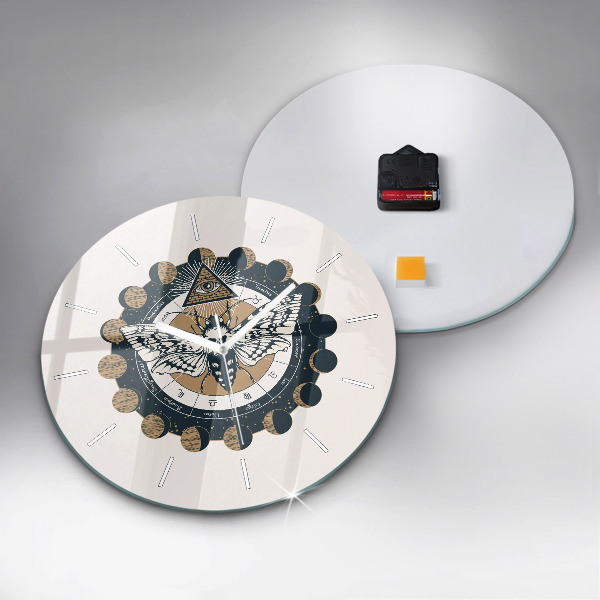 Ceas rotund de perete din sticlă Fazele lunii și ochiul