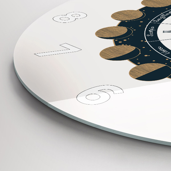 Ceas rotund de perete din sticlă Fazele lunii și ochiul