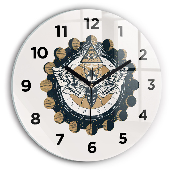 Ceas rotund de perete din sticlă Fazele lunii și ochiul