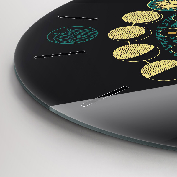 Ceas rotund de perete din sticlă Fazele lunii și clepsidra