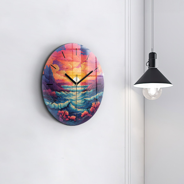 Ceas rotund de perete din sticlă Oceanul și cerul de poveste