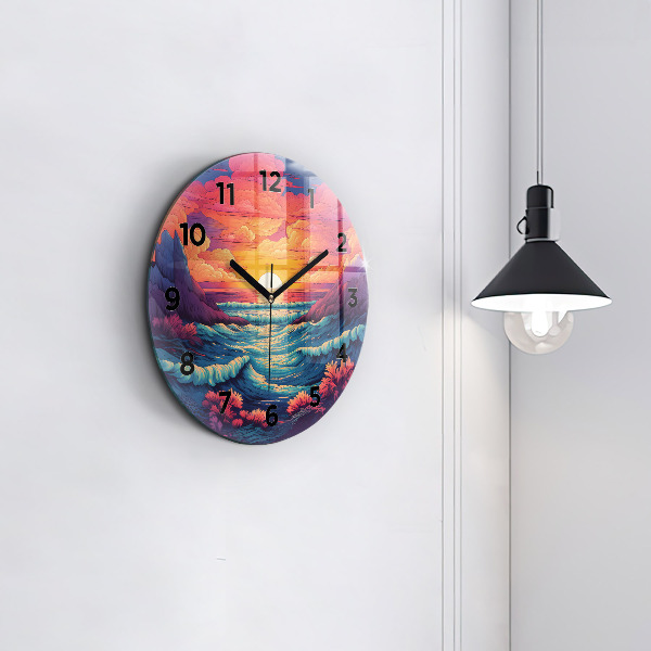 Ceas rotund de perete din sticlă Oceanul și cerul de poveste