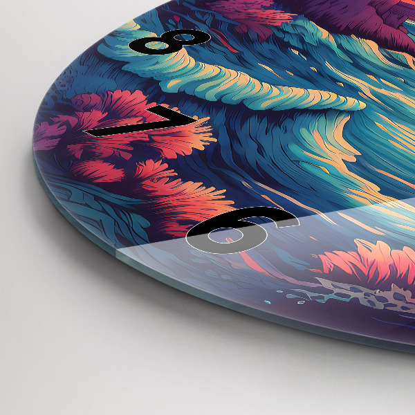 Ceas rotund de perete din sticlă Oceanul și cerul de poveste