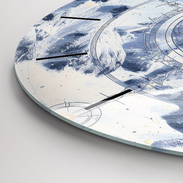 Ceas rotund de perete din sticlă Desene albastre