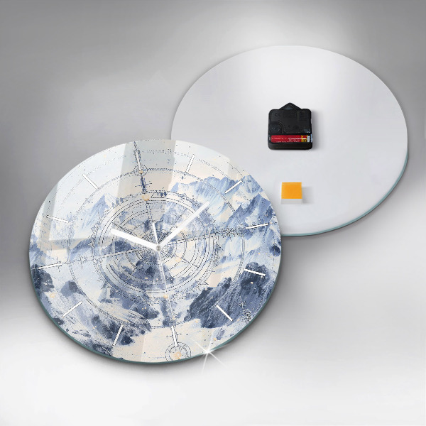 Ceas rotund de perete din sticlă Desene albastre