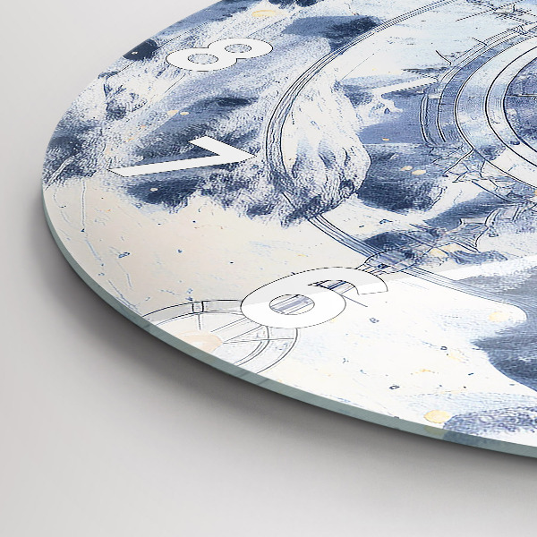 Ceas rotund de perete din sticlă Desene albastre