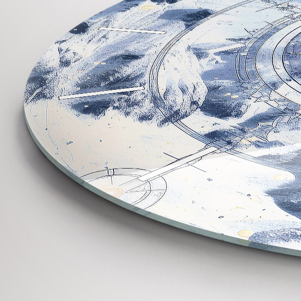 Ceas rotund de perete din sticlă Desene albastre