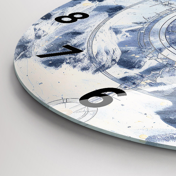 Ceas rotund de perete din sticlă Desene albastre