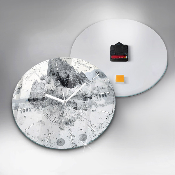 Ceas rotund de perete din sticlă Munți de desene animate