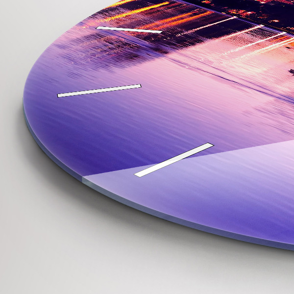 Ceas rotund de perete din sticlă Panorama de seara a orasului