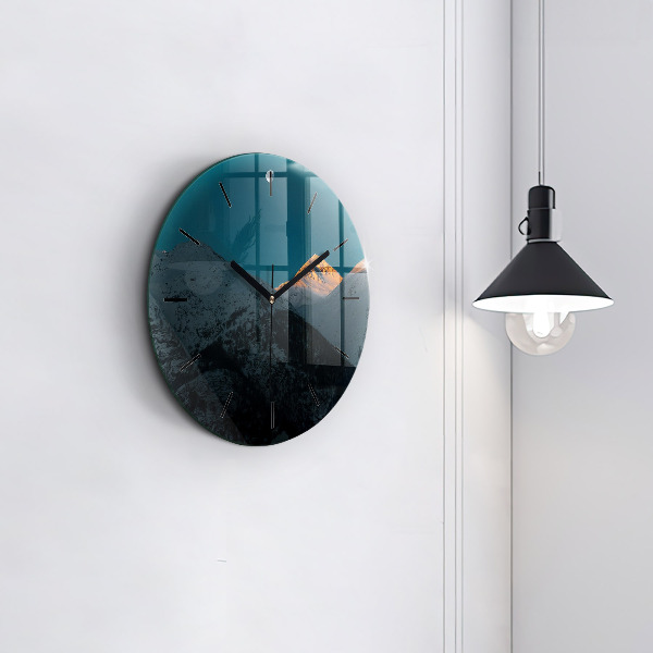 Ceas rotund de perete din sticlă Apus de soare la munte