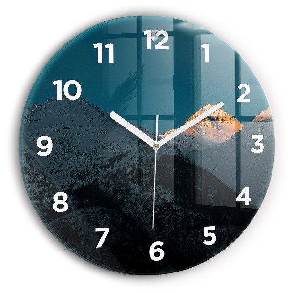 Ceas rotund de perete din sticlă Apus de soare la munte