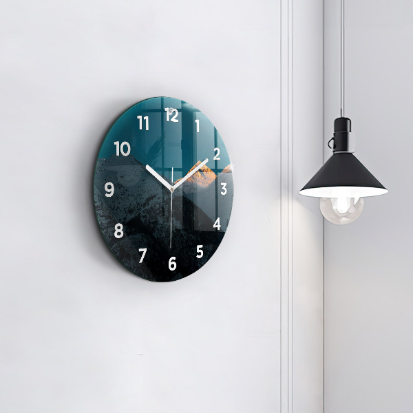 Ceas rotund de perete din sticlă Apus de soare la munte