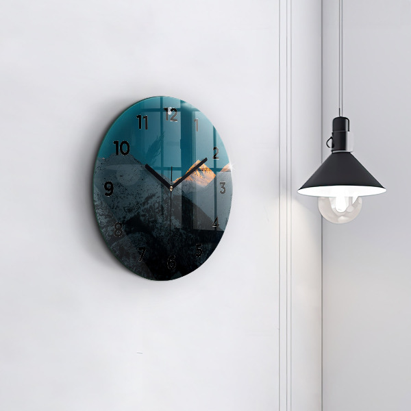 Ceas rotund de perete din sticlă Apus de soare la munte