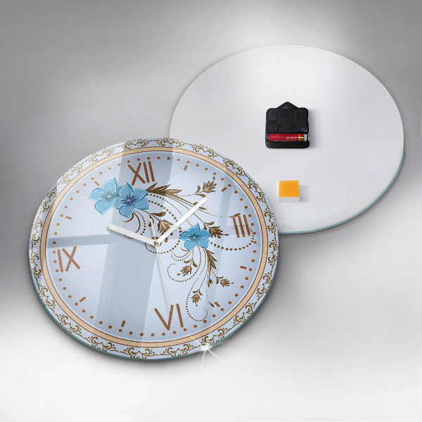Ceas din sticlă rotund Modré květy